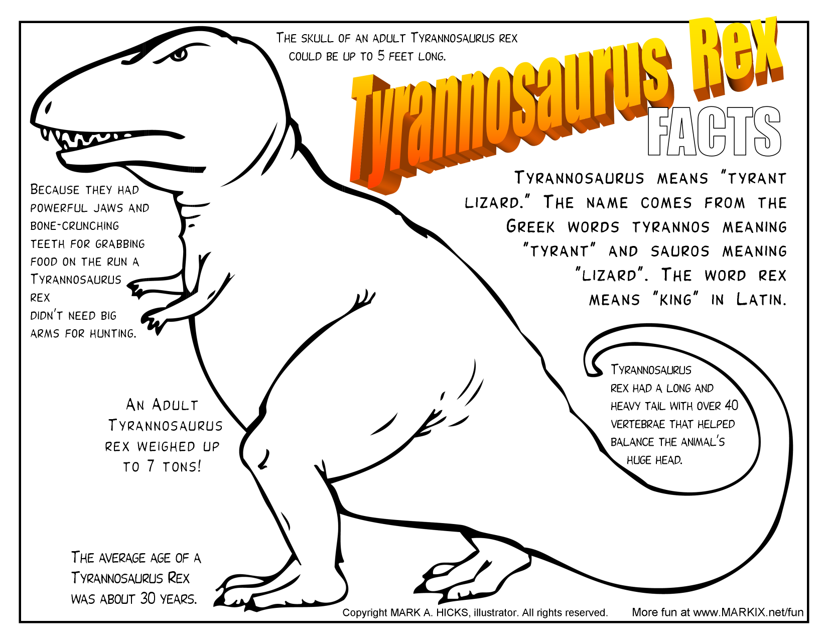 Tyrannosaurus rex fact-filled printable coloring page